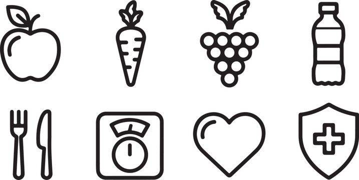 Flat icons set of healthy food and lifestyle symbols Vector