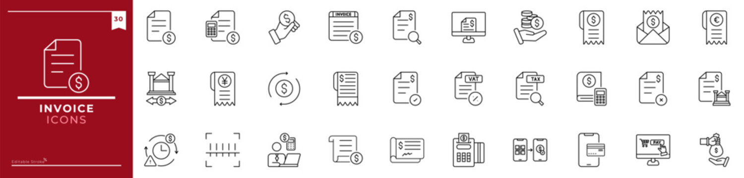 Invoice, Outline icons collection. Simple vector illustration. invoice, billing, payment, receipt, tax, finance, business and more