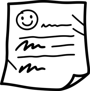 Hand-drawn smiley face on a crumpled note with scribbled text, doodle style