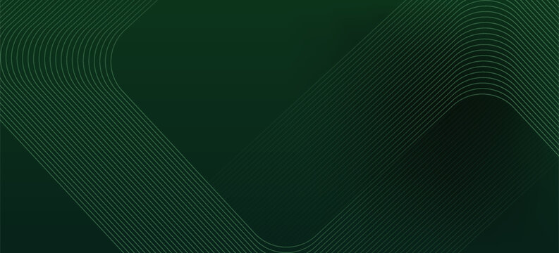 Abstract green background with glowing geometric lines. Modern gradient rounded square lines pattern. Futuristic concept.