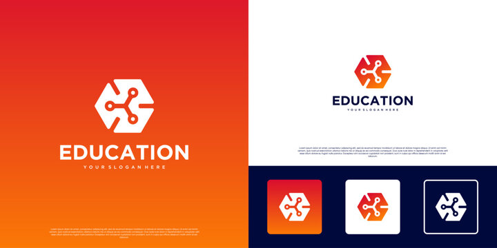 creative logo of modern education, digital services, hexagon shape, connection symbol, graphic design vector.