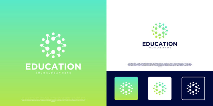 Electric molecule logo with circular shape, modern technology education service symbol, vector design template.