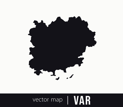  Minimal black silhouette map of Var. administrative division of France. Clean vector geographic outline perfect for cartography projects, travel designs, regional branding.
