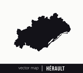 Fototapeta premium Minimal black silhouette map of Hérault. administrative division of France. Clean vector geographic outline perfect for cartography projects, travel designs, regional branding.