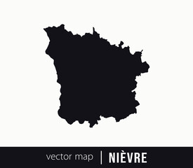 Obraz premium Minimal black silhouette map of Nièvre. administrative division of France. Clean vector geographic outline perfect for cartography projects, travel designs, regional branding.