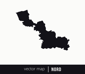 Fototapeta premium Minimal black silhouette map of Nord. administrative division of France. Clean vector geographic outline perfect for cartography projects, travel designs, regional branding.
