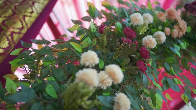 Cinematic Tilt Down Shot of Elegant Floral Wedding Decoration