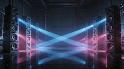 Fototapeta premium Speaker array with light beams in room