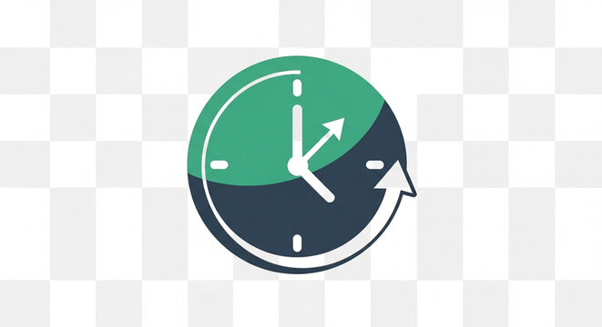 A flat design clock icon with a circular arrow representing time management and progress