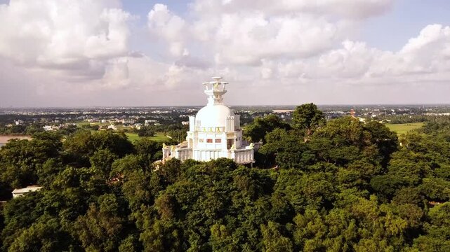 Dhauli Shanti Stupa Buddhist Peace Pagoda Inscriptions and Sculptures in Odisha. Ashok Samrat, Historic Site of Ashok Samrat History of Kalinga. Indian Peace Pagoda in Bhubaneswar, Odisha, 1ndia.
