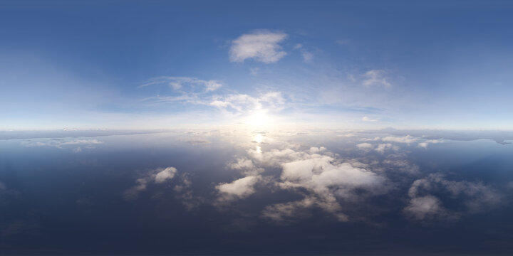 Serene Sunrise Over Cloud Reflection On Calm Horizon With Aerial Sky Panorama 3D Rendering