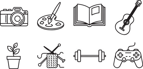 Flat icons set of eight hobbies and activities Vector © Torikul