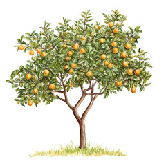 Fototapeta premium Jujube Tree, watercolor painting capturing graceful lines and soft blended shades, isolated on a white background.