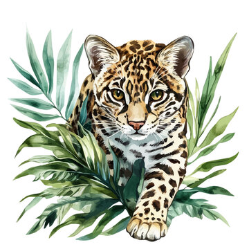 watercolor painting of Jungle Cat, isolated on a white background.