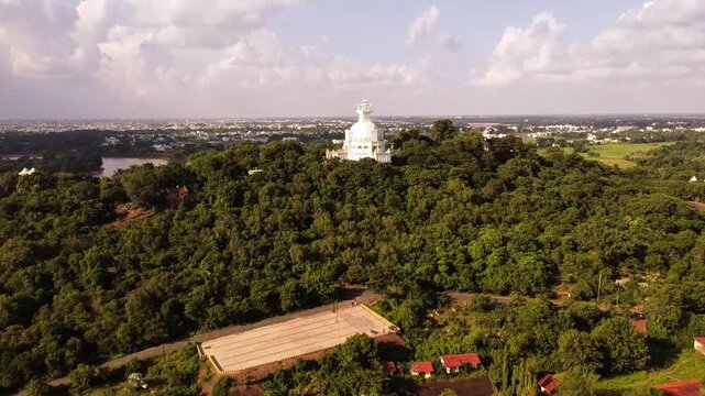 Dhauli Shanti Stupa White Dome Structure, Indian Buddhist Peace Pagoda. Historic Indian Buddhist Peace Pagoda in Odisha. Historic King Ashokas Kalinga.
