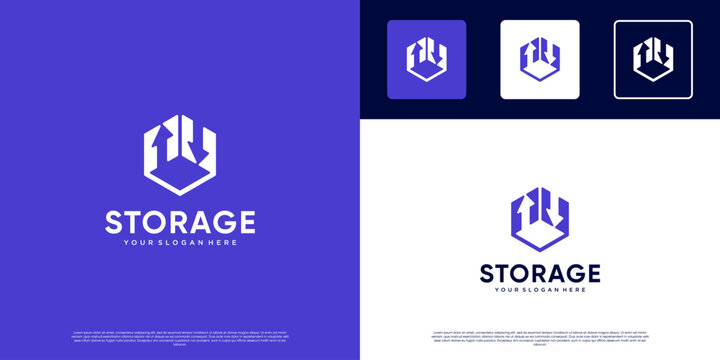 logo with hexagon shape, data-based storage symbol, digital services, graphic design illustration.