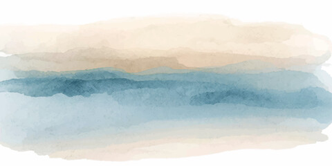 An abstract watercolor painting of a foggy mountain landscape at sunrise, with mist drifting over the valley, hills, and forest under a cloudy dawn sky © Sakib