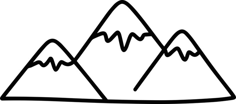 Hand-drawn mountain range icon, simple line art, vector graphic, nature landscape