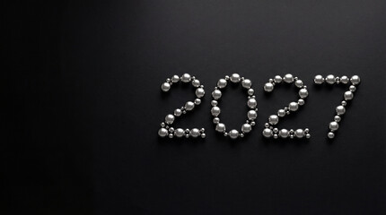 Fototapeta premium 2027 arranged from silver pearl beads on black background luxury jewelry celebration elegant new year greeting fashion accessory premium holiday concept minimal premium design copy space