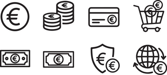 Eight financial icons with euro currency symbols Vector © Torikul