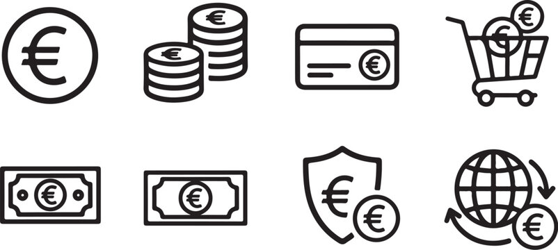 Eight financial icons with euro currency symbols Vector