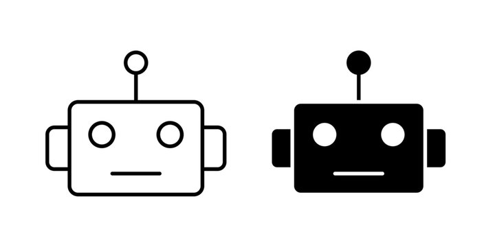 AI robot icon in outline and solid style, isolated on white background. Ideal for artificial intelligence, automation, and futuristic technology features in mobile and web design.