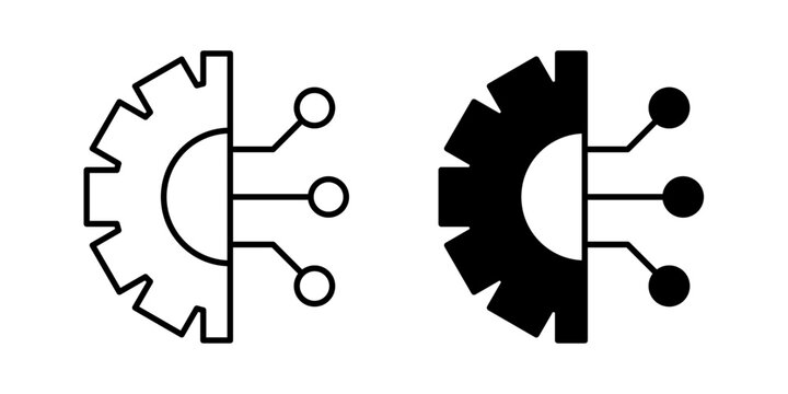 Machine learning icon in outline and solid style, isolated on white background. Perfect for AI, data science, and predictive analytics features in mobile and web design.