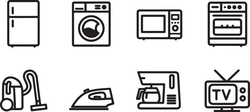 Minimalist icons set of household appliances and electronics Vector
