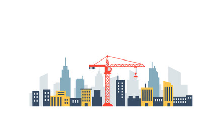 Fototapeta premium Cityscape construction with crane, modern buildings, urban development, flat design
