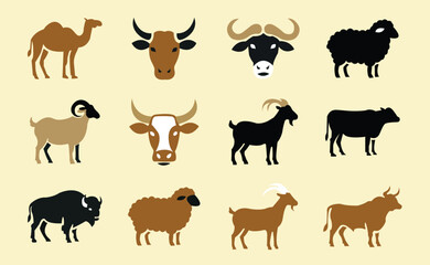 Fototapeta premium Eid al-Adha Animal Icons Set Flat Vector Illustrations.eps