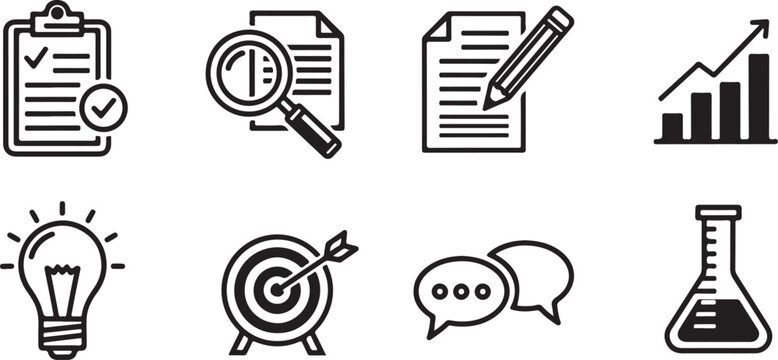 Set of eight business and innovation flat icons Vector