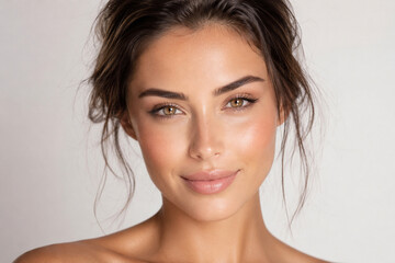 Fototapeta premium Close up portrait of a beautiful young woman with natural makeup and smiling face