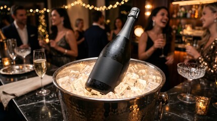Champagne bottle in ice bucket party. © Mustafa Stock