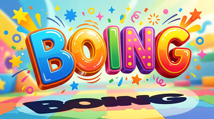 Fototapeta premium Dynamic and Playful 3D 'BOING' Typography Design, Exploding with Joy and Vibrancy in a Festive Celebration Environment
