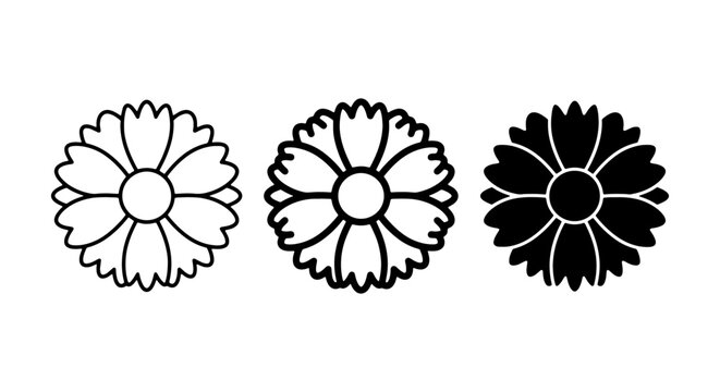 Floral Icons, Daisy Vector Graphics, Simple Flower Silhouettes, Botanical Art Elements