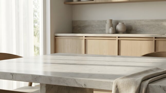 Close-up of empty modern dining table in kitchen