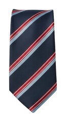 Fototapeta premium Navy blue striped necktie with elegant red and light blue details isolated transparent background image