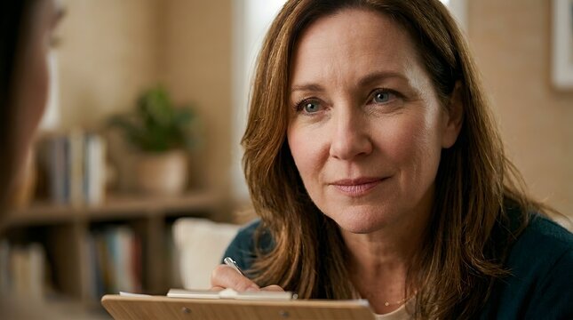 Mature female therapist listening to a crying teenage girl during a group therapy session. Concept of mental health support, emotional breakdown, and professional counseling in a safe space