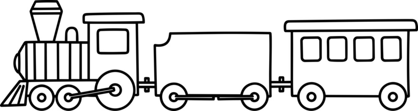 Simple Line Art Train Illustration: Locomotive and Carriages