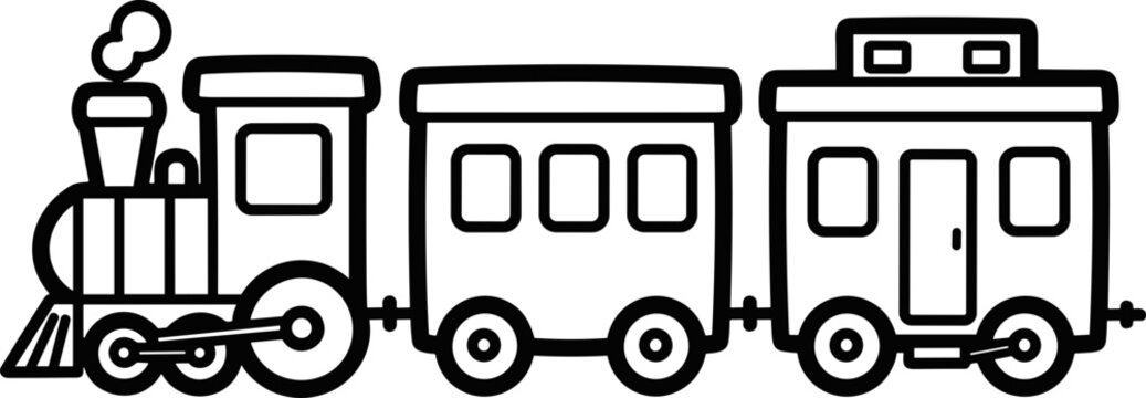 Simple Line Art Toy Train Illustration - Black and White