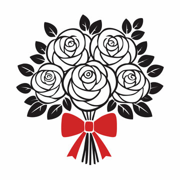 Stylized Bouquet of Roses with Red Bow