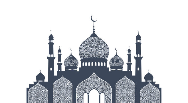 Islamic Mosque Silhouette with Arabic Calligraphy Decorations