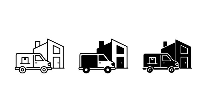 Delivery Van and House Icons Set, Shipping Service Vector Graphics, Logistics and Moving Concepts