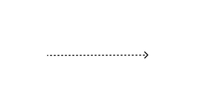 right arrow direction icon with dotted line animation on WHITE background. dot arrows icon sign animated with alpha channel. white straight arrows animation. Reveal animation of solid, dashed.