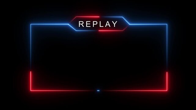 Replay neon frame animation with neon box frame. Animated neon replay streaming Icon. Neon looped light frame for replay video a transparent background. replay Frame animation 4k vido