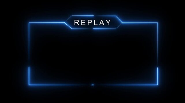 Replay neon frame animation with neon box frame. Animated neon replay streaming Icon. Neon looped light frame for replay video a transparent background. replay Frame animation 4k vido