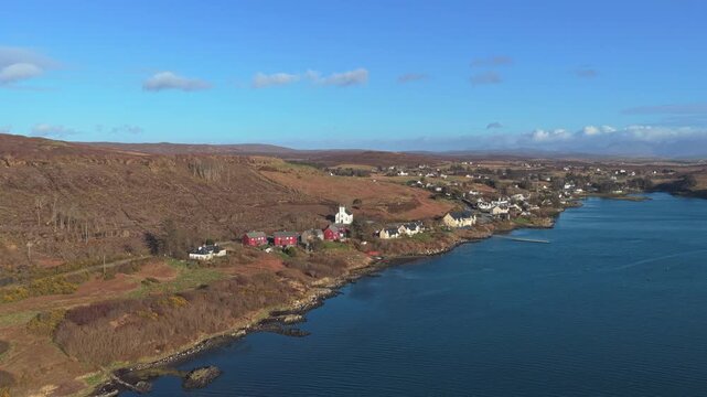 Scenic aerial view of uig on the isle of skye in scotland