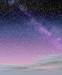 Obraz premium Vibrant Milky Way Galaxy Arching Across a Dreamy Twilight Sky with Soft Clouds
