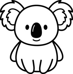 Cute cartoon koala illustration, simple outline drawing, black and white character © nenekmoyang