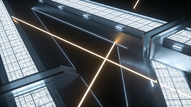 Futuristic interior with neon lines